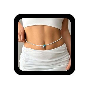 Boho Beads Waist Chain Blue Seed Beaded Waist Belt Vintage Shell Starfish😹